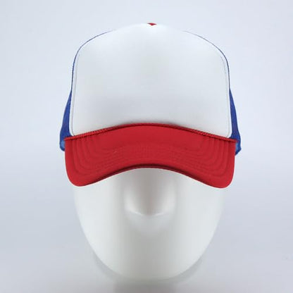 High Crown Foam Mesh Camouflage Tri-Color Oak Leaves Trucker Hat Baseball Cap - color: Red/White/Royal