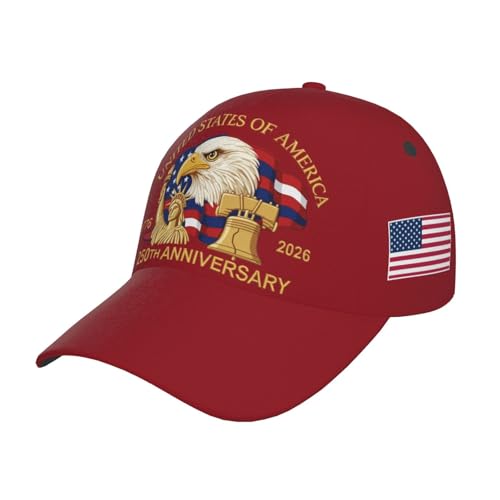 American Flag Baseball Caps Embroiderred USA Flag Patriotic Dad Hat Adjustable Trucker Hats for Men Women - color: Usa 250th Anniversary -Red