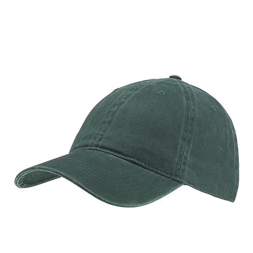 The Vintage Year Washed Cotton Low Profile Dad Hat, 6 Panel Soft Crown Baseball Cap, Brass Buckle, One Size Fits Most - color: Faded Dark Green
