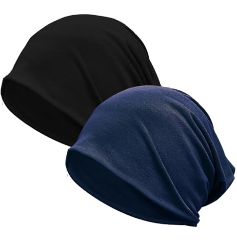 JarseHera 2 Pack Wider Slouchy Beanie for Men Women Oversize Chemo Headwear Large Baggy Skull Cap Cancer Caps Hats - color: 2 Pair,black+navy-large