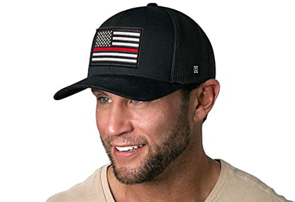 HAKA American Flag Hat | USA Mesh Trucker Snapback Comfort Baseball Cap - color: Black, style: Thin Red Line - (White Stripes)