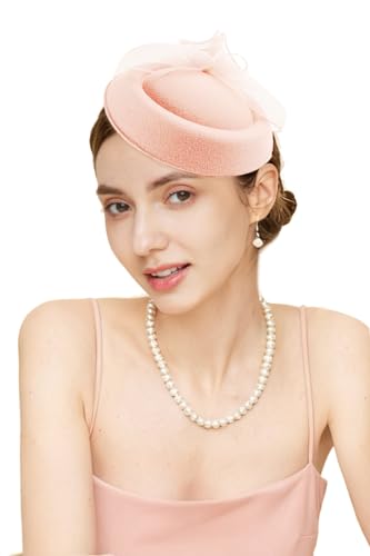 Gionforsy Fascinators Hats Pillbox Tea Party Fascinator Hats for Women - color: Champagne Pink