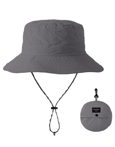Sun Hats for Men Women Waterproof UPF 50+ Bucket Hat Protection Hat for Fishing Hiking Garden Safari Beach - color: Grey