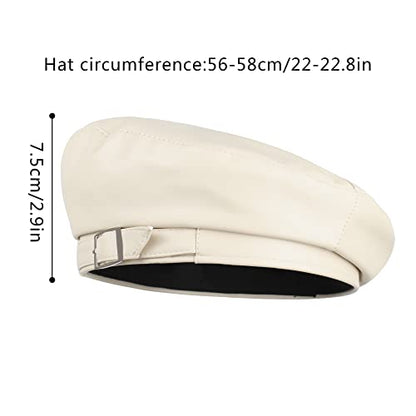 Women Buckle Spring Fall Winter Faux Leather Beret Classic British Style Hat - color: White