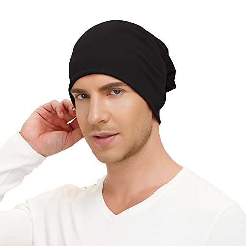 Unisex Slouchy Beanie Cotton Lightweight Beanie Hat Skull Cap Night Sleep Hat Hip-Hop Hat - color: A-black