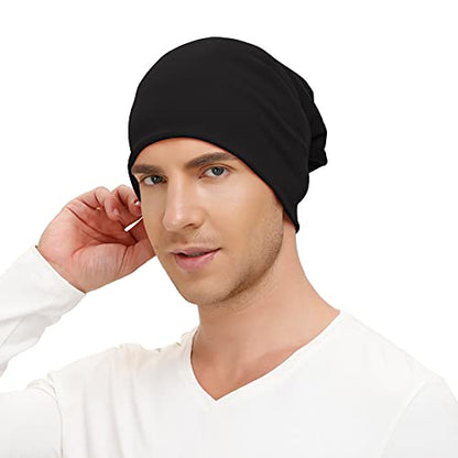 Unisex Slouchy Beanie Cotton Lightweight Beanie Hat Skull Cap Night Sleep Hat Hip-Hop Hat - color: A-black