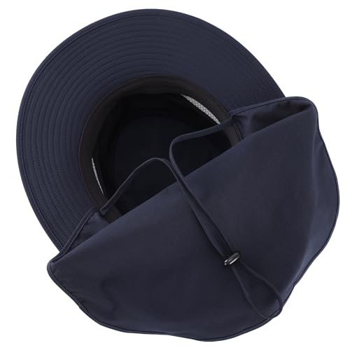Connectyle UPF 50+ Wide Brim Sun Hat for Men Women UV Protection Fishing Hat with Neck Flap Outdoor Safari Bucket Hiking Hats - color: Navy Blue