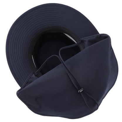 Connectyle UPF 50+ Wide Brim Sun Hat for Men Women UV Protection Fishing Hat with Neck Flap Outdoor Safari Bucket Hiking Hats - color: Navy Blue