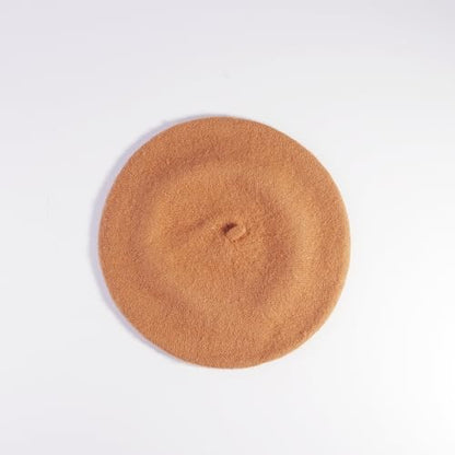 French Style Acrylic Beret - Solid Color Wool-Look Classic Winter Beanie Hat - color: Camel