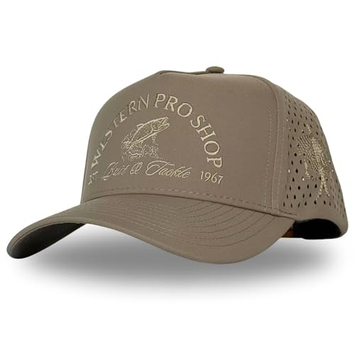 CITRUSY Athletic Trucker Golf Hat | Performance Mens 5 Panel Cap | Cool Breathable Waterproof Workout Running Snapback - color: Western Pro Shop | Moss Brown