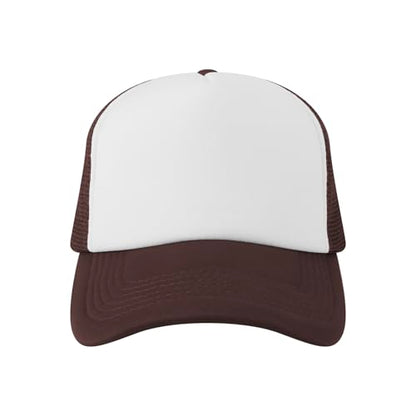 TOPTIE 5 Panel Foam Front Trucker Hat High Crown Mesh Back Snapback Cap - color: Brown White