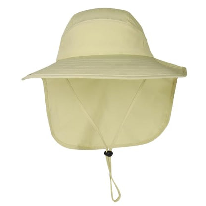 Connectyle UPF 50+ Sun Hat with Neck Flap Wide Brim Bucket Hats Breathable Fishing Hiking Gardening Safari Hat for Men Women - color: Khaki