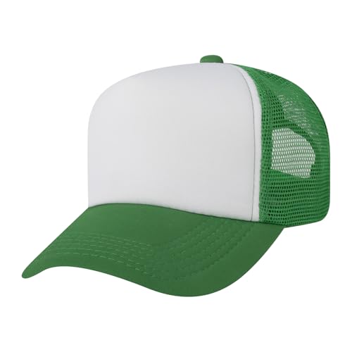 TOPTIE Kids Trucker Hat 5-Panel Foam Front Snapback Cap (Ages 3-7) - color: Green/White