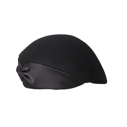 Womens Wool Felt French Berets Pillbox Hat Vintage Beanie Beret Bowknot Cap - color: A Black