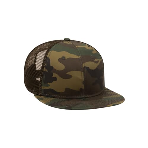 Ashen Fane 6 Panel Mid Profile Mesh Back Structured Trucker Adjustable Snapback Hat - color: Camo Dk.grn/Brn/Dk.brn