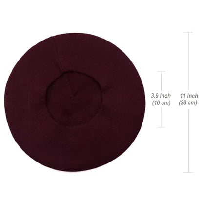 Wheebo Reversible Solid Color French Beret Hat for Women and Girls - color: Burgundy