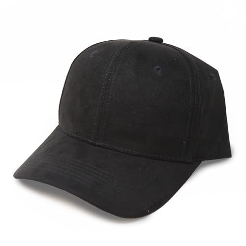 Suede Baseball Cap | Structured 6 Panel Hat for Men & Women | Adjustable Dad Hat | Polyester Suede Finish - color: Black
