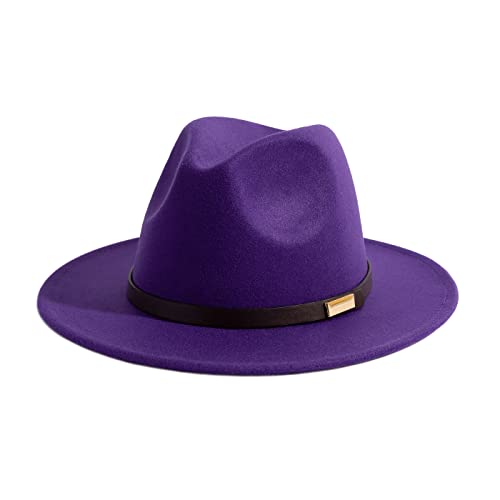 Fedora Hats for Men Wide Brim Panama Hat with Classic Belt - color: Purple