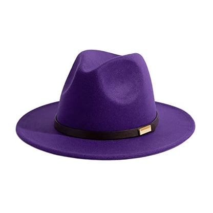 Fedora Hats for Men Wide Brim Panama Hat with Classic Belt - color: Purple