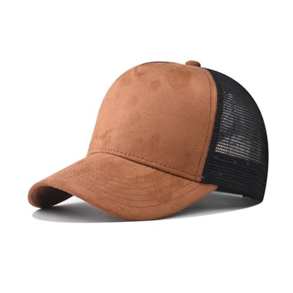 Trucker Hat Men Blank Mesh Suede Baseball Cap for Men and Women Baseball Hat 5-Panel Trucker Hat for Hunting & Hiking - color: Khaki