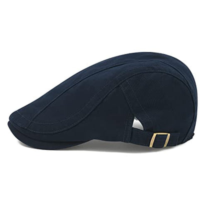 VOBOOM Men Cotton Newsboy Beret Hat Duckbill Buckle Cabbie Cap - color: Navy