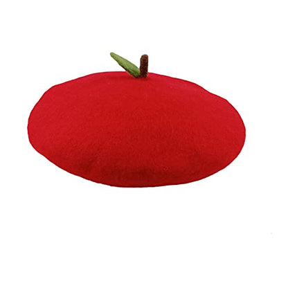 Handmade Wool Beret Hat French Style Needle Felt Flower Beanies Women Winter Autumn Cap - color: Apple, size: 7 1/8-7 3/8