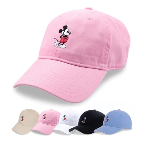 Disney Mickey Mouse Embroidered Cotton Adjustable Dad Hat with Curved Brim - color: Pink