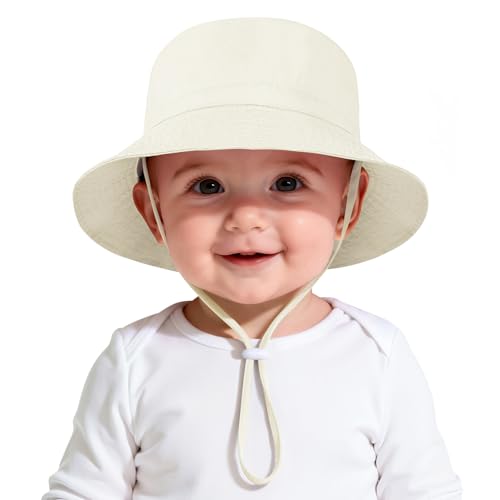 Zando UPF 50+ Baby Girl Boy Sun Hat Toddler Bucket Hat for Summer Beach - color: Creamy White, size: 12-24 Months