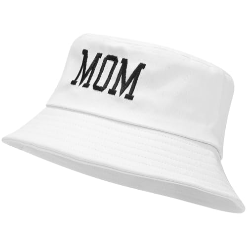 XYIYI Fashion Embroidery Bucket Hat Cotton Beach Fisherman Hats for Women Girls - color: Mom White