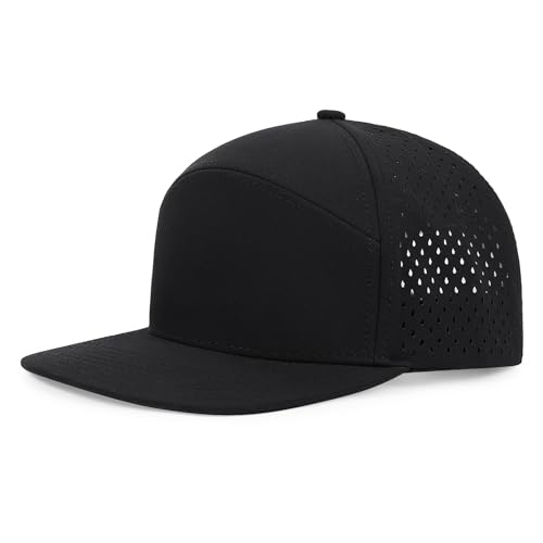 Quick Dry Baseball Cap Flat Brim Snapback Golf Hat for Men Women - color: Black