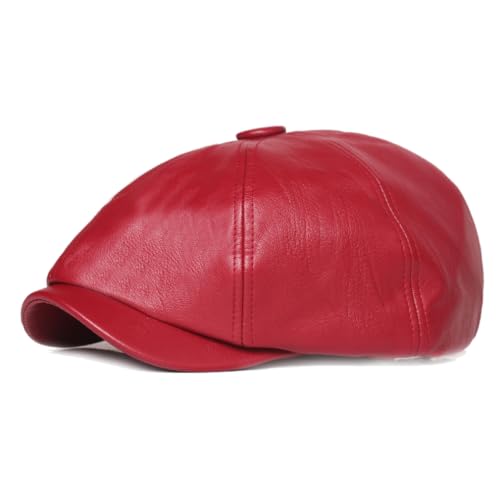 Quanhaigou Newsboy Flat Cap, Men's Vintage Gatsby Ivy Cabbie Hat, Beret Golf Driving Hats - color: Pu Red