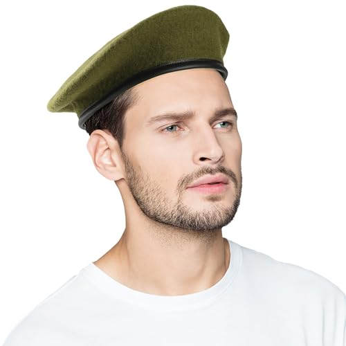 Wool Military Beret Hat Man Women,Adjustable Headband - color: Army Green