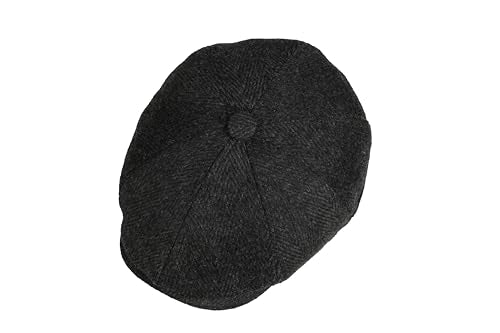 8 Panel Wool Blend Newsboy Cap – Classic Tweed & Herringbone Baker Boy Hat for Men & Women - color: Black Herringbone, size: 3X-Large