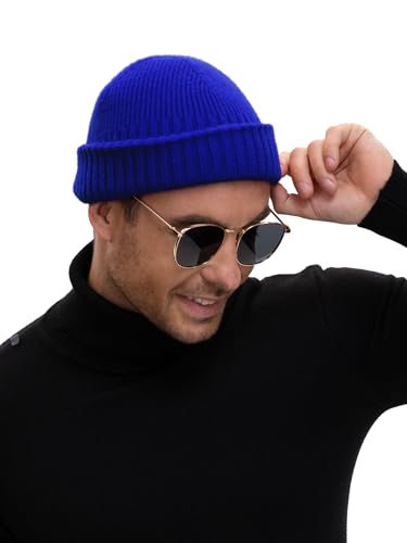 Wool Short Fisherman Beanie for Men Women Double Cuffed Skull Caps - color: 1pcs-blue