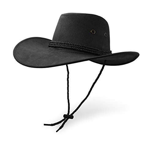 Cowboy Hat, Sun Hat Faux Felt Leather Suede Travel Cap Western Hat Outdoor Sun Protect - color: Black