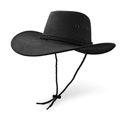 Cowboy Hat, Sun Hat Faux Felt Leather Suede Travel Cap Western Hat Outdoor Sun Protect - color: Black