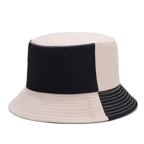 Quanhaigou Bucket Hat for Men Women,Packable Reversible Printed Sun Hats,Fisherman Outdoor Summer Travel Hiking Beach Caps - color: Black Beige