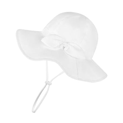 Baby Girl Sun Hat Toddler Beach Hats with UPF 50+ Protective Infant Summer Hat with Wide Brim Baby Girls Bucket Hat - color: White With Bow, size: 12-24 Months