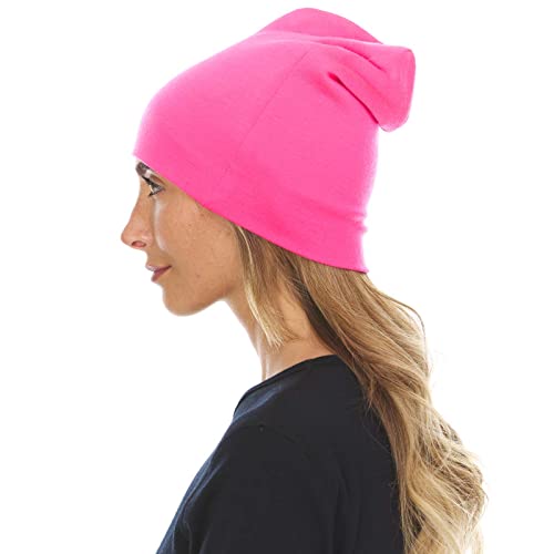 100% Merino Wool Cuff Beanie - Warm Winter Hat - Novelty Beanie - Toque - color: Blaze Pink