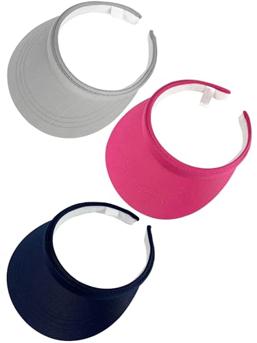 3 Pack Sports Sun Visor Hat Women Men Adjustable Clip On Visors Outdoor Golf Beach Cap - color: Grey, Navy, Rose Red