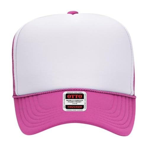 OTTO Cap 5 Panel High Crown Foam Front Mesh Back Trucker Hat, One Size - color: 421642 - H.pnk/Wht/H.pnk