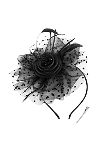 BABEYOND Fascinators Hats for Women Tea Party Flower Tulle Bead Derby Hat - color: Black