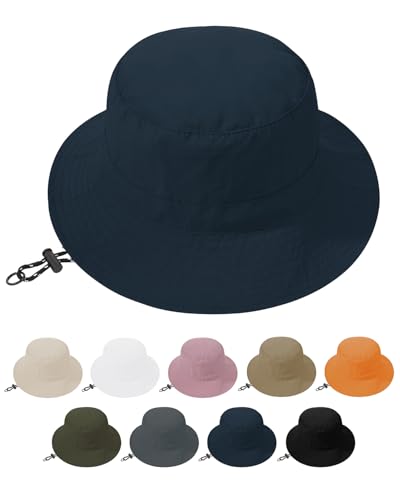 Womens Waterproof Bucket Hat - Packable Sun Hat UV Protection Hiking Hats with Adjustable Drawstring for Outdoor Activities - color: Navy Blue