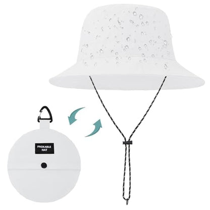 Kids UPF 50+ Waterproof Sun Hat, Packable Wide Brim Bucket Hat - color: White