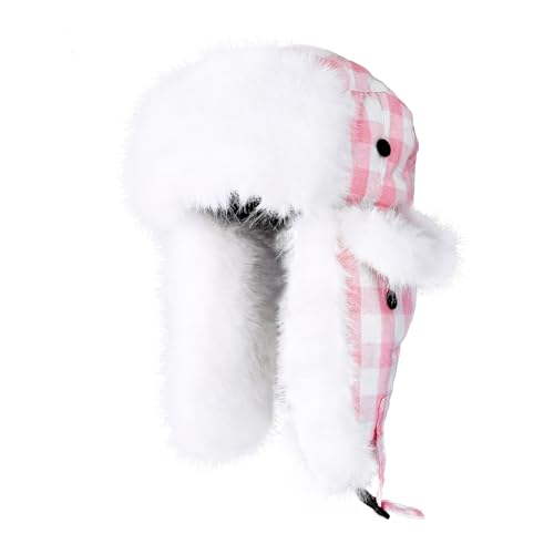 ONWAY Trapper Hat Winter Hats for Women Men with Faux Fur Ear Flaps - color: Pink