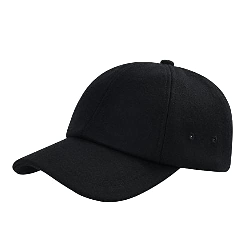 BOTVELA Men Wool Adjustable Tweed Baseball Cap - color: Black