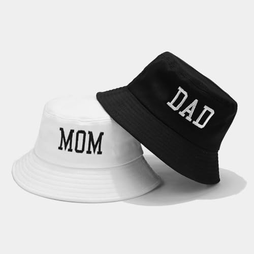 XYIYI 2 Pack Unisex Bucket Hat for Women Men Summer Beach Fishing Hat Sun Hat - color: Dad Black Mom White