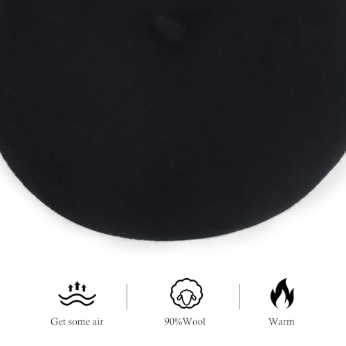 Women French Wool Berets,Winter Hats Fashion Solid Color Ladies Beret Caps - color: Black