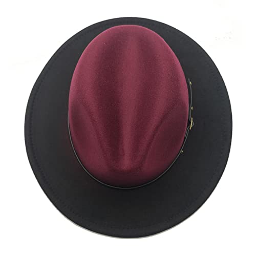 Willheoy Wide Brim Fedora Hats for Women & Men Two Tone Felt Hat Gradient Dress Hat - color: Wine