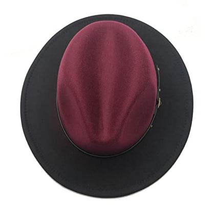 Willheoy Wide Brim Fedora Hats for Women & Men Two Tone Felt Hat Gradient Dress Hat - color: Wine